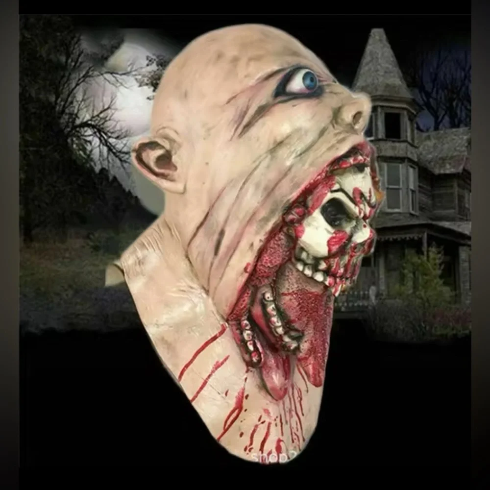 Halloween costume Bloody Horror Ripped Double-layer Skull Latex Mask